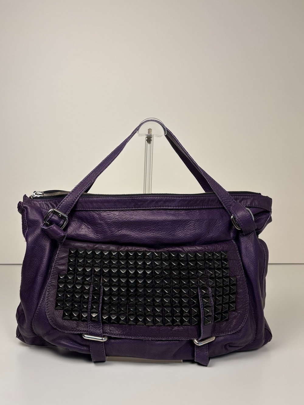 Tylie Malibu Purple Leather Pyramid Stud Bag Y2K